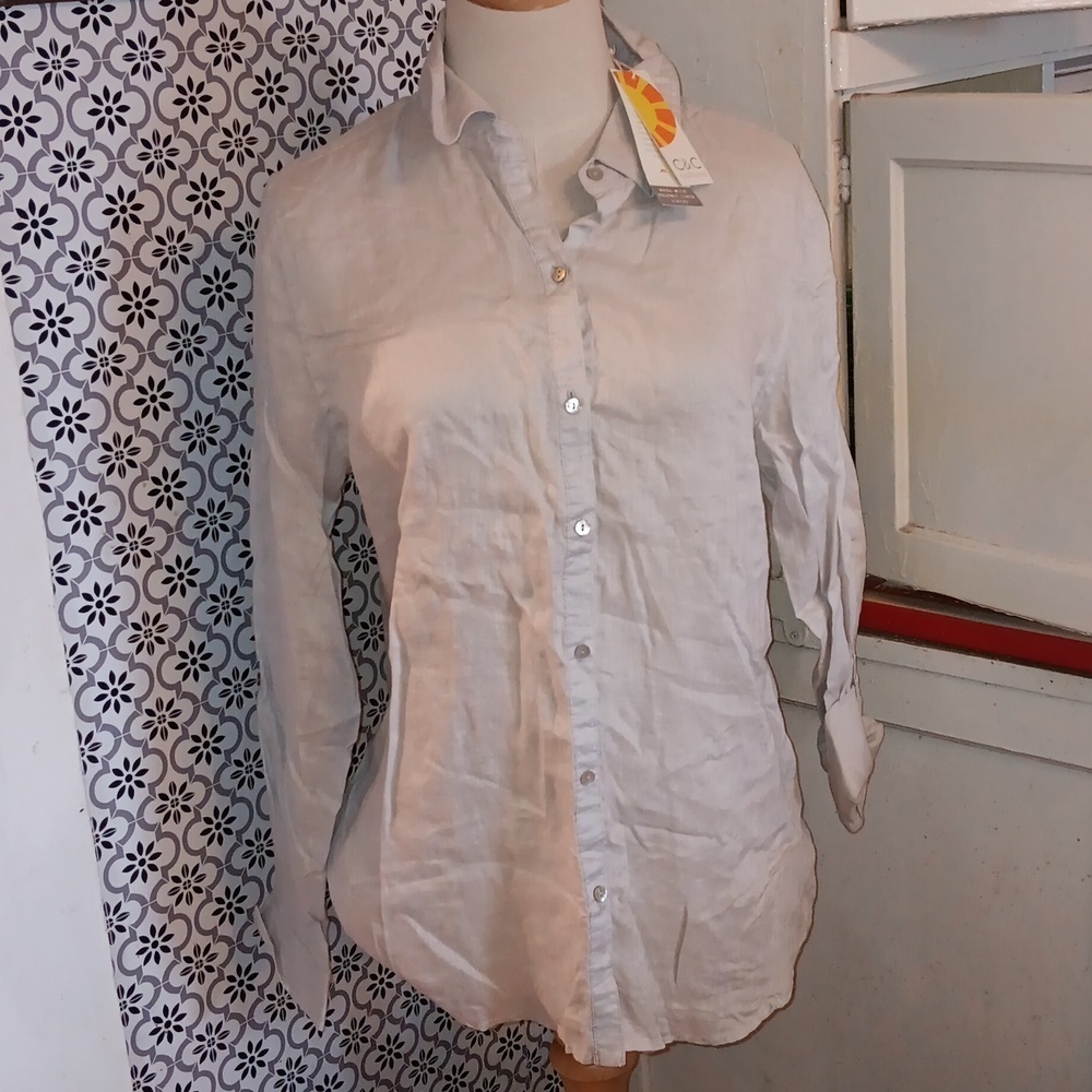 C&C California 100% linen gray medium shirt nwt